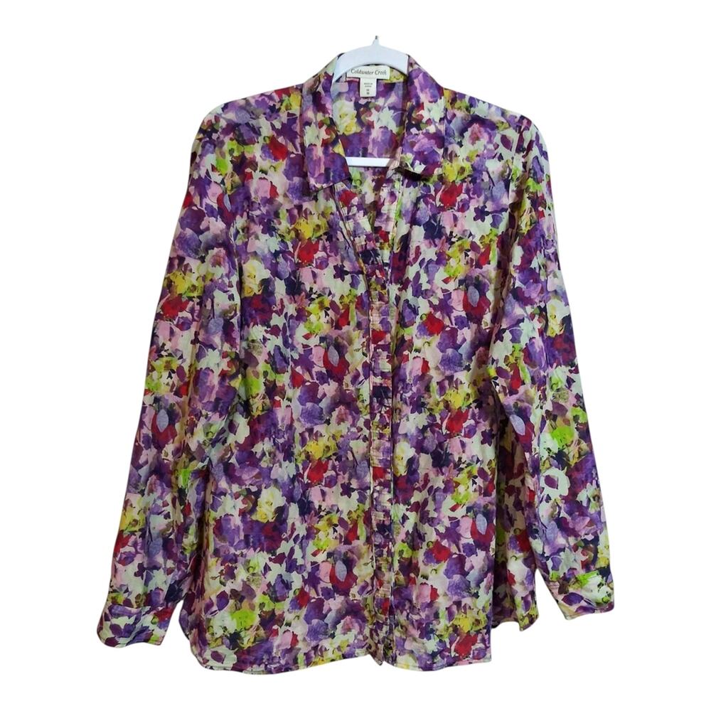 Coldwater Creek Button Front Multicolor Floral Silk Blend Blouse Top Size 1X